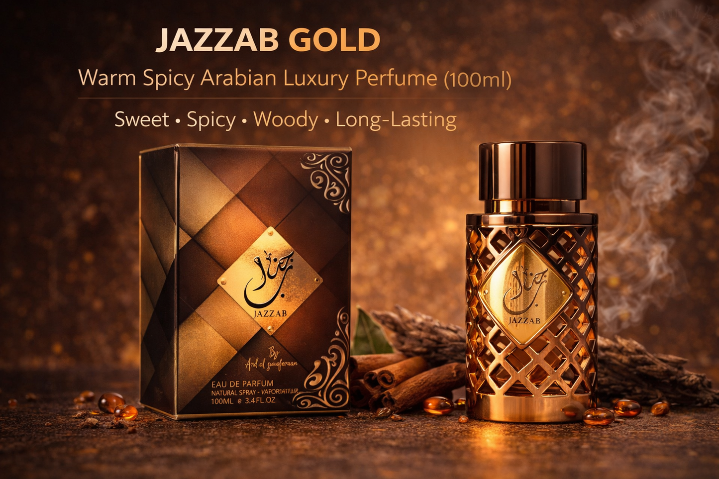 JAZZAB GOLD – Warm Spicy Arabian Luxury Perfume (100ml) Sweet • Spicy • Woody • Long-Lasting