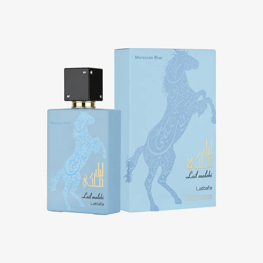 New Lattafa Lail Maleki Moroccan Blue Eau De Parfum 100ml Unisex Fresh Citrus Floral Fragrance with Moroccan Spices & Woody Notes