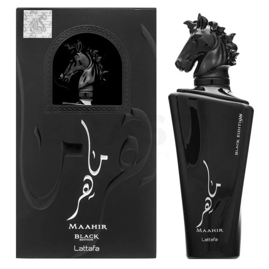Lattafa Maahir Black Edition Eau De Parfum 100ml - Bold Sophisticated Unisex Fragrance with Spicy Woody Notes